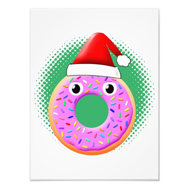 Impression Photo Donut Avec Yeux Et Saupoudrer Santas Dessin Casque (Devant)
