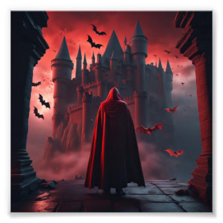 Impression Photo Dracula avec château et chauves-souris volantes