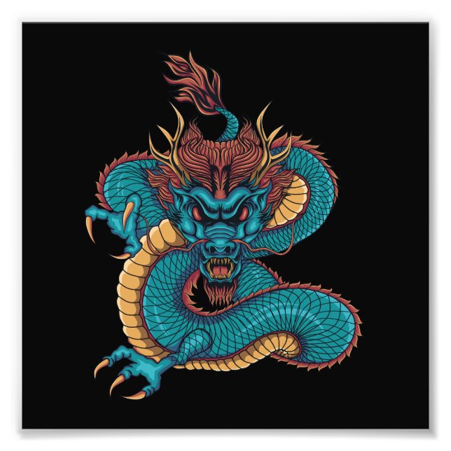 Impression Photo dragon chinois bleu (Devant)