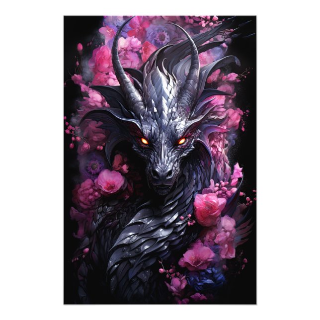 Impression Photo Dragon en acier en fleurs (Devant)