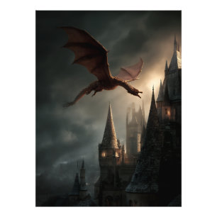 Impression Photo Dragon Rouge Sur Château Gothique
