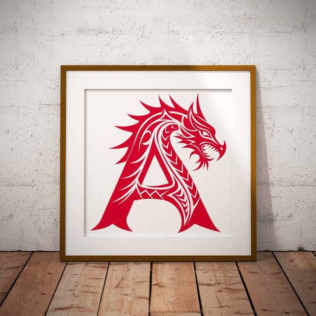 Impression Photo Dragon Styled Letter A, Dragon Alphabet, Monogram (Créateur téléchargé)