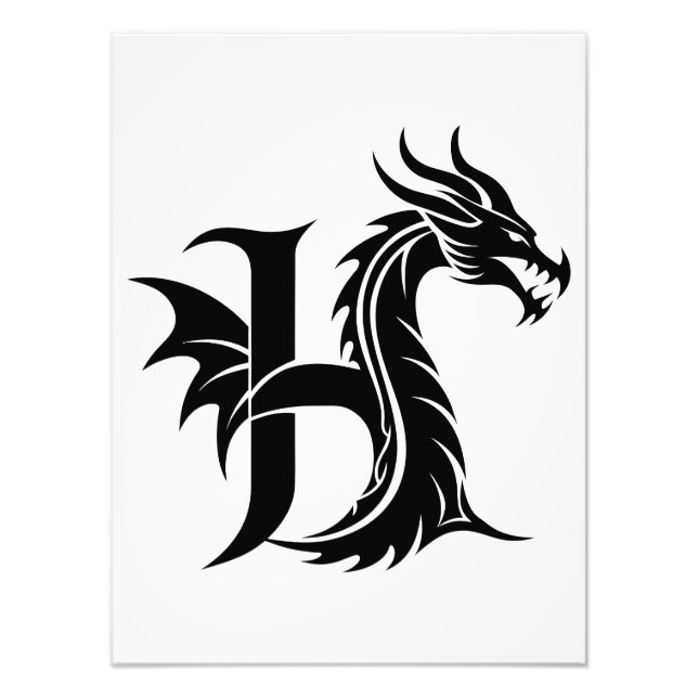 Impression Photo Dragon Styled Letter H, Dragon Alphabet, Monogram (Devant)
