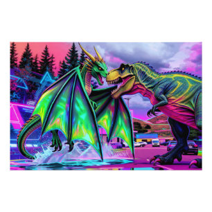 Impression Photo Dragon Vert vs Dinosaure