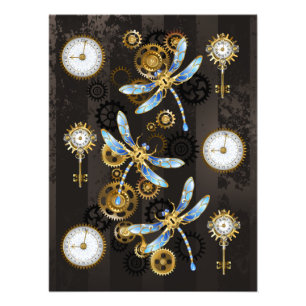 Impression Photo Dragonflies de Steampunk sur arrière - plan rayé b