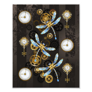 Impression Photo Dragonflies de Steampunk sur arrière - plan rayé b