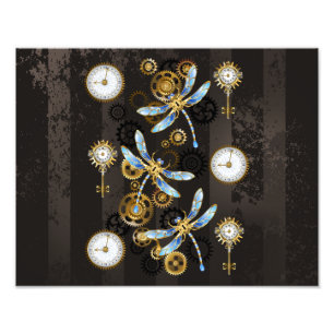 Impression Photo Dragonflies de Steampunk sur arrière - plan rayé b