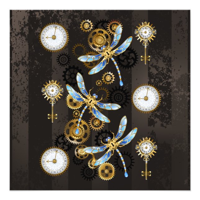 Impression Photo Dragonflies de Steampunk sur arrière - plan rayé b (Devant)