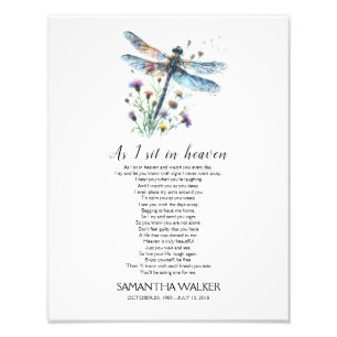 Impression Photo Dragonfly As I sit in Heaven Memorial Poem Signe