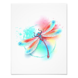 Impression Photo Dragonfly rouge sur l'arrière - plan aquarelle