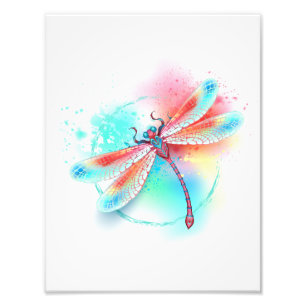 Impression Photo Dragonfly rouge sur l'arrière - plan aquarelle