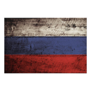 Impression Photo Drapeau de la Russie sur le vieux grain en bois