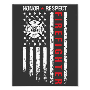 Impression Photo Drapeau des pompiers Red Line Us