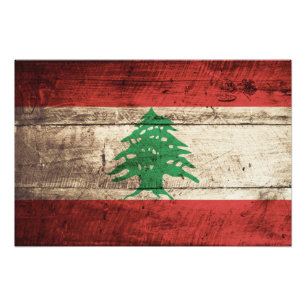 Impression Photo Drapeau du Liban sur le vieux grain en bois