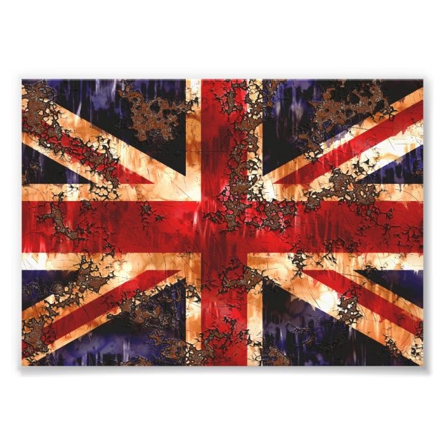 Impression Photo Drapeau du Royaume-Uni patriotique rouillé (Devant)