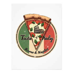 Impression Photo Drapeau italien avec Vintage Rome & Naples Pizza