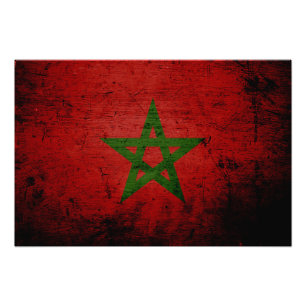 Impression Photo Drapeau noir du Maroc Grunge