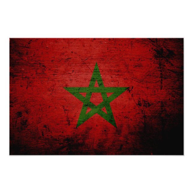 Impression Photo Drapeau noir du Maroc Grunge (Devant)