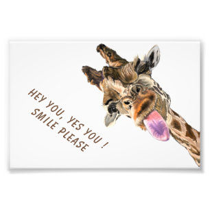 Impression Photo Drôle Tongue Giraffe Sortie Texte personnalisé
