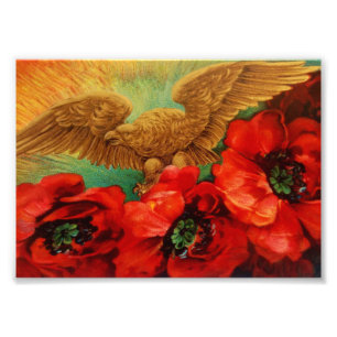 Impression Photo Eagle d'or et pavots vintages