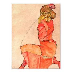 Impression Photo Egon Schiele - femelle à genoux dans la robe de