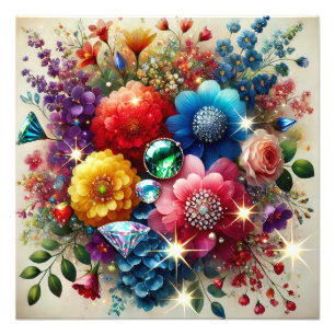 Impression Photo Elégance de pierres précieuses Aquarelle vive Flor