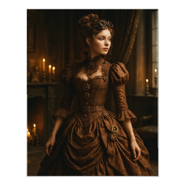 Impression Photo Elegant Steampunk Victorian Lady in Brown  (Devant)