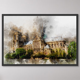 Impression Photo Elégante aquarelle Art de la cathédrale Notre-Dame