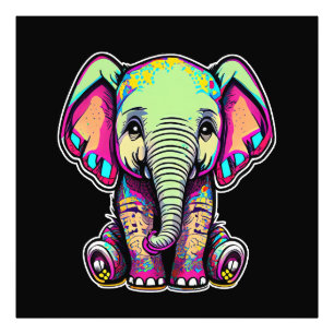 Impression Photo Eléphant mignon assis illustration numérique