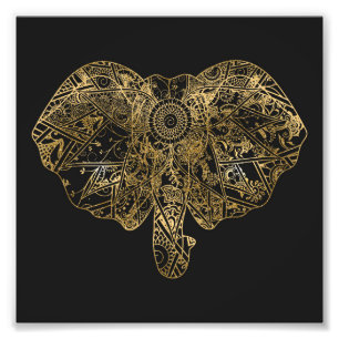 Impression Photo Eléphant mignon dessiné à la main Fleur de henn