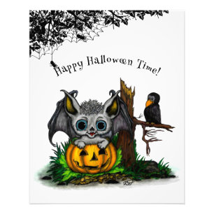 Impression Photo En attente d'Halloween, Bat mignonne et Corbeau