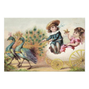 Impression Photo Enfants victoriens Ostrich Oeuf de Pâques