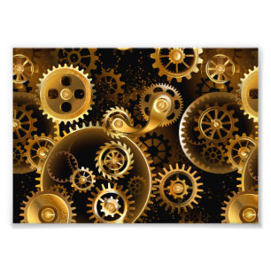 Impression Photo Engrenages en laiton Steampunk sans couture