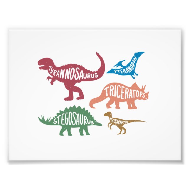 Impression Photo Ensemble de silhouettes de différents dinosaures (Devant)
