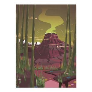 Impression Photo Éruption du volcan dans le dessin animé des marais