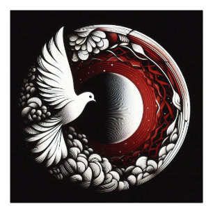 Impression Photo Ethereal Dove Planet - Noir Ink et Red Mandala