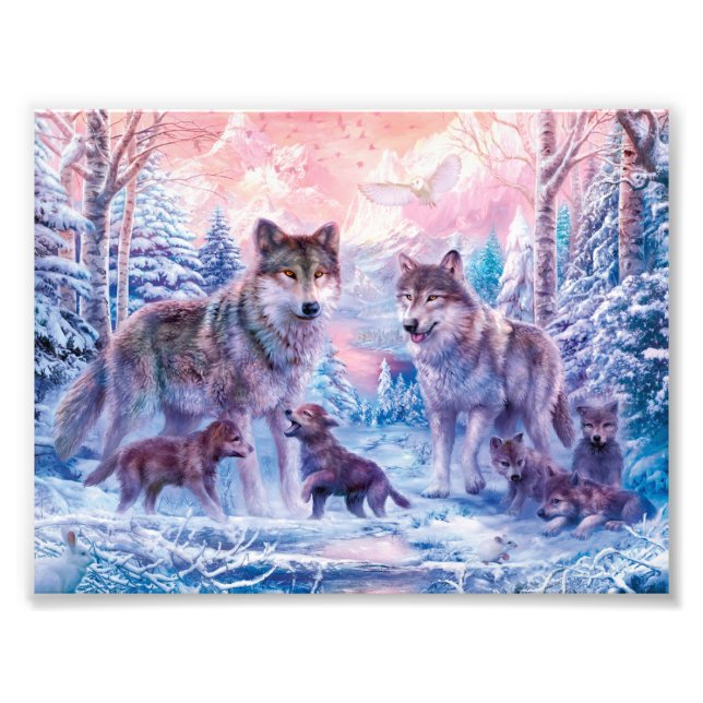 Impression Photo Famille De Loups Peinture (Devant)