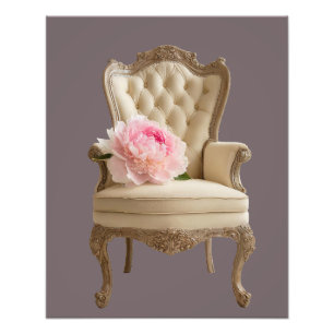 Impression Photo Fauteuil Queen Anne à oreilles avec pivoine rose 