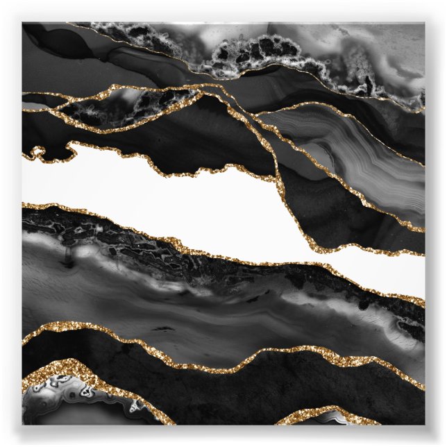 Impression Photo Faux Marbled Agate Black Stylish Stone (Devant)