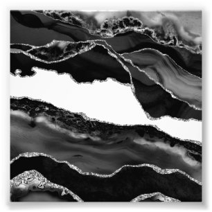 Impression Photo Faux Marbled Agate Black White Trendy Modern Stone