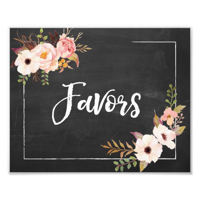 Impression Photo Favorisant Rustic Chalkboard Floral Mariage Sign (Devant)