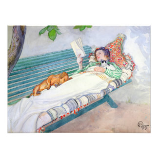 Impression Photo Femme allongée sur un banc par Carl Larsson