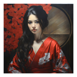 Impression Photo Femme asiatique kimono rouge