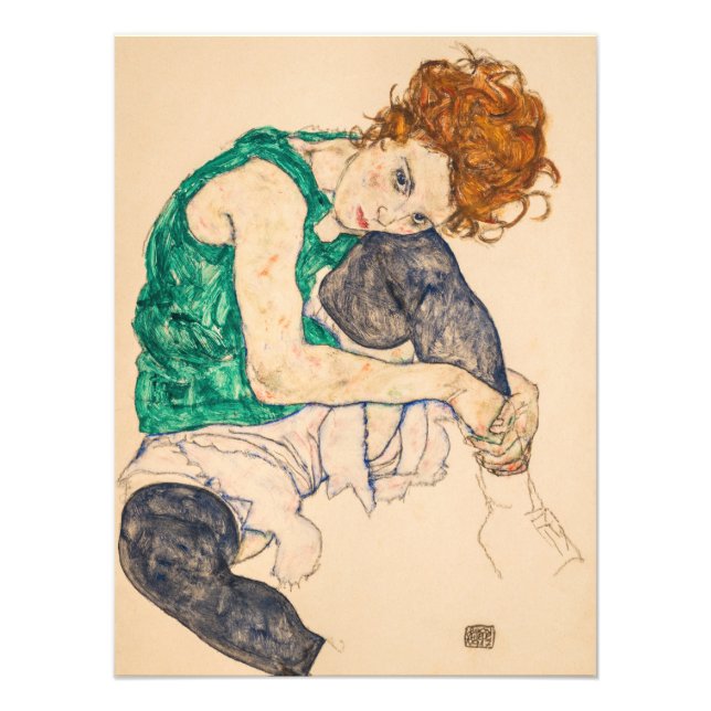 Impression Photo Femme assise avec genou blond par Egon Schiele (Devant)