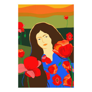 Impression Photo Femme aux cheveux longs marchant dans le champ de