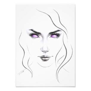 Impression Photo Femme aux yeux violets étranges Art de ligne minim