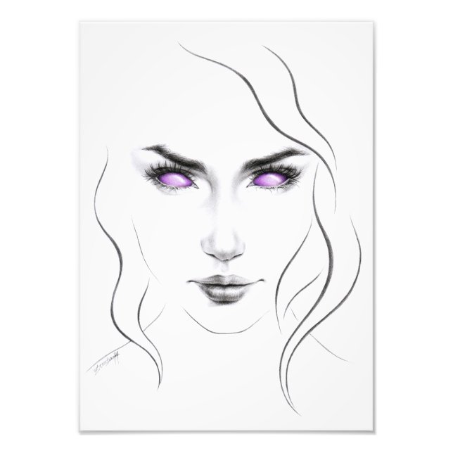 Impression Photo Femme aux yeux violets étranges Art de ligne minim (Devant)