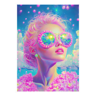 Impression Photo Femme de Néon glamour avec lunettes étincelantes