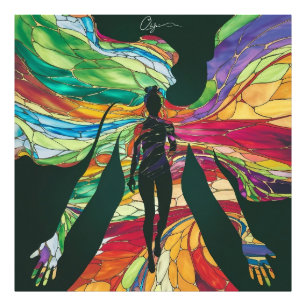 Impression Photo Femme en verre tendu en vert Robe Vibrant Digitat