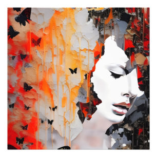 Impression Photo Femme et papillons peinture désordonnée